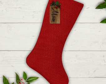 Red Gold Polka Dot Christmas Stocking Personalized With Name, Large, Handmade by jennjohn