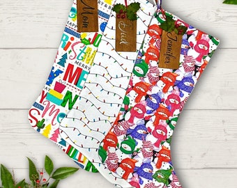 Bright, Cheery Christmas Stocking Personalized With Name, Large, Handmade by jennjohn