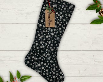 Black Snowflake Christmas Stocking Personalized Gift Under 50 Stocking with Name Tag Stocking Gift for Him Present for Her Christmas Decor