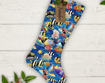 Saltwater Fish Christmas Stocking Personalized Gift Under 50 Stocking with Name Tag Stocking Gift for Him Present for Her Christmas Decor