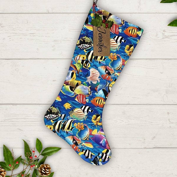 Saltwater Fish Christmas Stocking Personalized Gift Under 50 Stocking with Name Tag Stocking Gift for Him Present for Her Christmas Decor