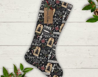 Retro Farmhouse Christmas Stocking Personalized Gift Under 50 Stocking with Name Tag Stocking Gift for Him Present for Her Christmas Decor