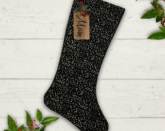 Metallic Gold Christmas Stocking Personalized Gift Under 50 Stocking with Name Tag Stocking Gift for Him Present for Her Christmas Decor