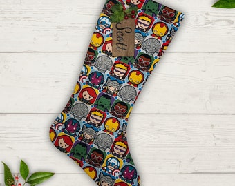 Marvel Christmas Stocking Personalized Gift Under 50 Stocking with Name Tag Stocking Gift Child Present for Grandkid Nerd Gift Grandchild