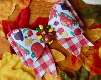 Danksagungs-Haarspange Herbst Haarschleife Herbst Haarnadel für Mädchen der Türkei Haar Accessoire Geschenk für ihr Haar Kleinkind Herbst Kleidung kariert Hairbow