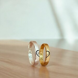 Anillo personalizado en forma de corazón para parejas / Anillos con letras a juego / Promesa de amor de aniversario / Alianzas de boda / Idea de regalo de Navidad