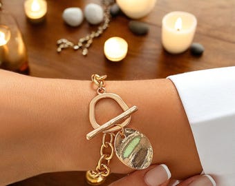 Pulsera de cadena gruesa con colgante bohemio de oro y plata