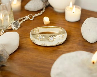 Celestial Star Dome Ring: Gold or Silver, Personalized Jewelry