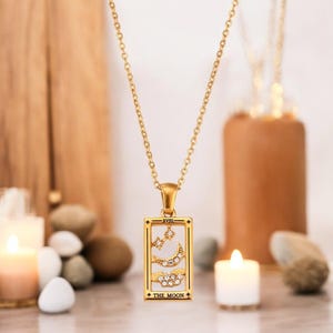 Vintage Tarot Karte Halskette, GOLD Stern Mond Magier Anhänger, personalisierte handgemachte Astrologie Schmuck von Luna Scott