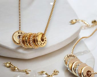 Personalized Engraved Beads Necklace • Custom Disc Candy Pendant • Unique Jewelry Gifts for Her, Mom, Grandma • Mother's Day Gift Idea