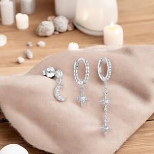 Star & Moon Pendant Earring Set