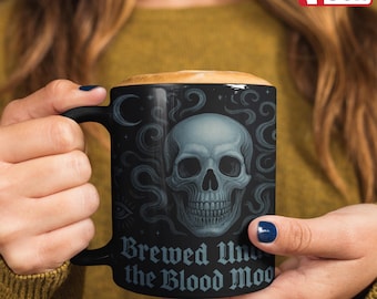 Caneca de café com caveira gótica, preparada sob a lua de sangue, presente de Halloween