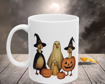 Halloween Goose Coffee Mug, Pumpkin Witch Spooky Fall Mug