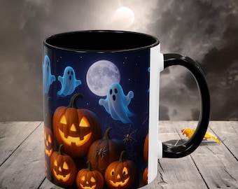 3D Halloween Coffee Mug: Jack O' Lantern & Ghosts - Spooky Fall Decor