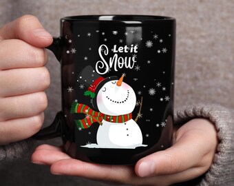 Snowman Christmas Mug, "Let it Snow" Holiday Coffee Mug