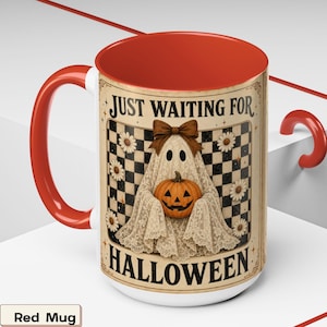 Tazza vintage di Halloween con fantasma e zucca in pizzo, tazza da caffè autunnale spettrale
