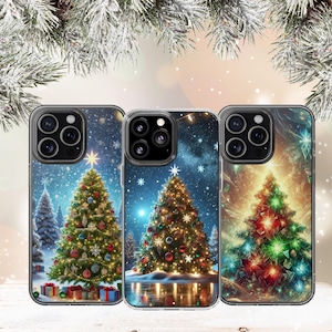 Christmas Tree Phone Case ,Festive Holiday with Sparkling Winter Night Design For iPhone 13-15Pro Max ,Samsung Galaxy S21-S24 Plus Ultra
