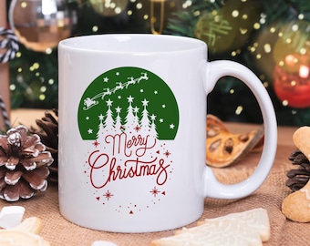 Santa Christmas Tree Coffee Mug, Holiday Ceramic Mug