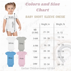 Kleuren- en maattabel babyromper - digitale download | Gerber-kinderkleding 6516A-kaart, digitaal bestand, kleuren en maattabel