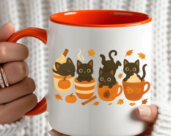 Schwarze Katze Herbst Kaffeebecher: Pumpkin Spice Herbst Dekor