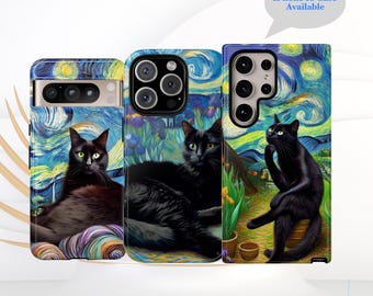 Van Gogh Starry Night Black Cat Phone Case, New iPhone Case