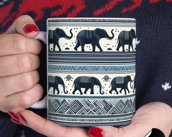 Boho Elephant Coffee Mug: Indian-Inspired Ceramic Mug
