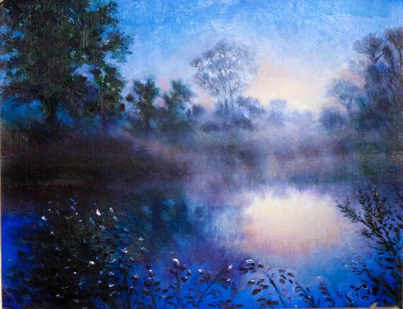 Oil Painting Morning Mist Landscape Original Oil Painting Etsy