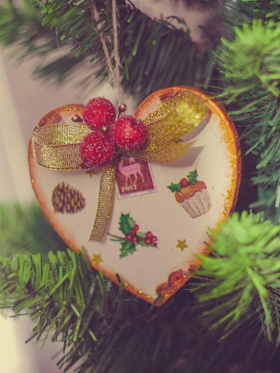 Rustic Wooden Heart Christmas Tree Ornaments Christmas Xmas Etsy