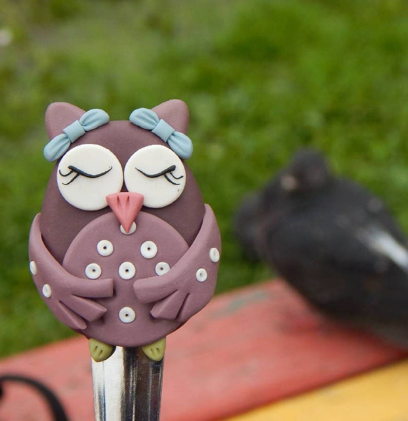 Tasty Spoon owl tea party funny spoon Children tea Gift for girls Gift For Kids owl spoon for tea spoon coffe spoon polymer clay funny gift