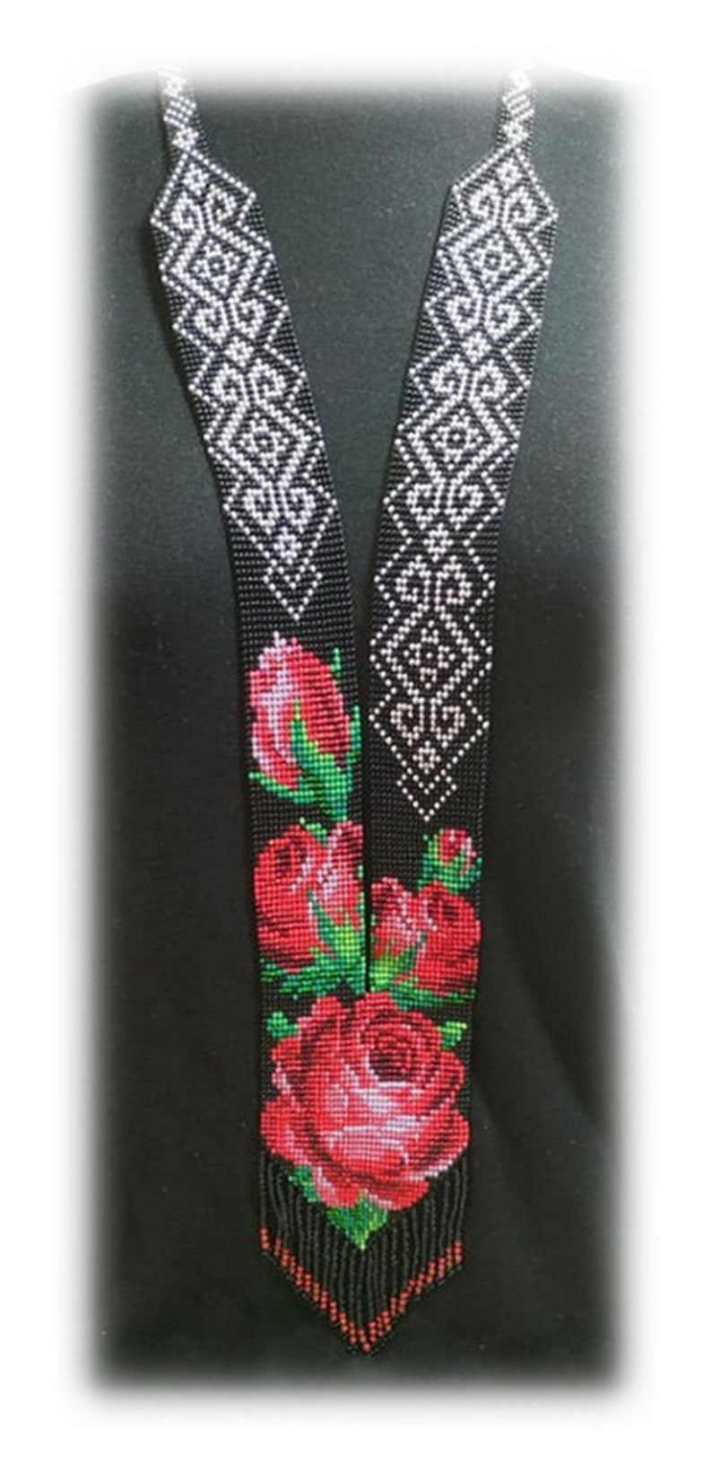traditional Ukraine necklace Handmade Jewelry Ukrainian rose Gerdan Beaded Necklace long necklace Folk Ukrainian Ukrainian Jewelry