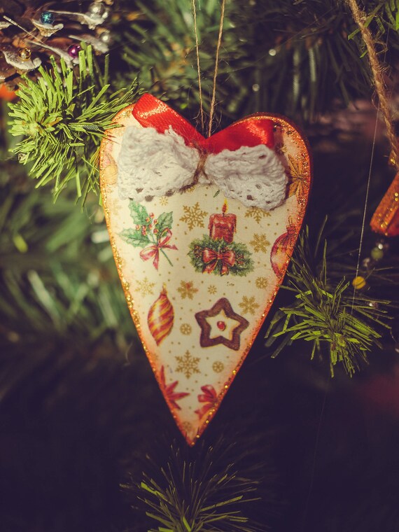 Rustic Wooden Heart Christmas Tree Ornaments Christmas Xmas Etsy