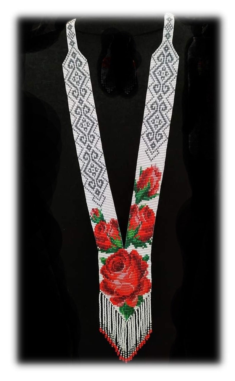 traditional Ukraine necklace Handmade Jewelry Ukrainian rose Gerdan Beaded Necklace long necklace Folk Ukrainian Ukrainian Jewelry
