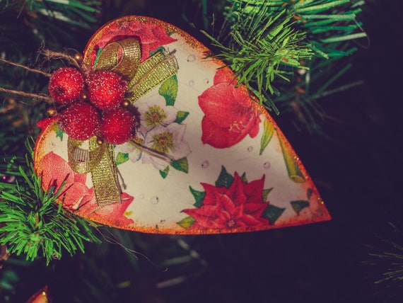 Rustic Wooden Heart Christmas Tree Ornaments Christmas Xmas Etsy