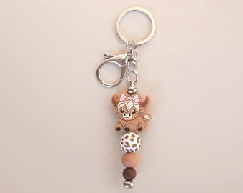 Highland cow keychain purse charm
