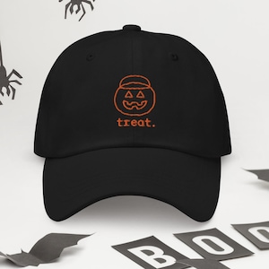 Jack O Lantern Pumpkin Dad Hat - Halloween Embroidery, Trick or Treat Candy Bucket Theme