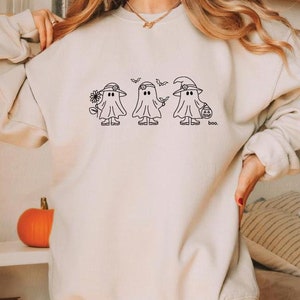 Ghost Embroidered Sweatshirt, Ghost Trio Embroidered Crewneck, Halloween Shirt, Halloween Embroidered Sweatshirt, Ghost Sweatshirt