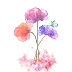 Watercolour Flower and Butterfly Print, Flower Poster for Bedroom, Flower Wall Art, Butterfly Print, Watercolour Wall Art