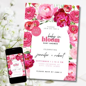 Pink Floral Baby Shower Invitation: Baby in Bloom