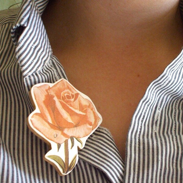 Pink Wooden Rose Brooch