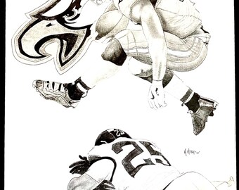 Saquon Barkley Jump Hurdle original graphite drawing