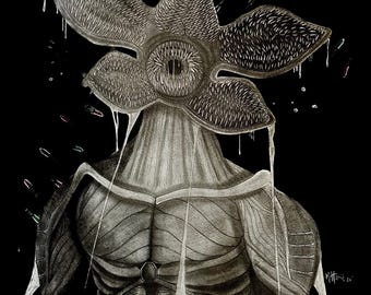 Demigorgon/Stranger Things original graphite/Prismacolor mixed media drawing