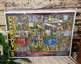 Bizarre Bookshelf by Colin Thompson Modern Cross Stitch Art Kit- Extra Large