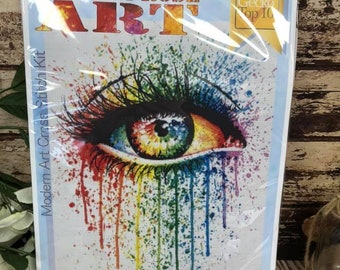 Modern Cross Stitch Kit By Carissa Rose - 'Eye Candy', Best Seller Kit, Colorful Eye Art, Eye Counted Cross Stitch Kit, 14 Count Kit (Right)