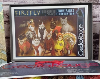 Firefly Cats by Jey Parks Modern Cross Stitch Art Kit.