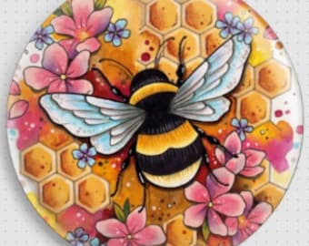 Bee Needle Minder, Licensed Art By Lorna Laine, Cross Stitch Keeper, Bee Fridge Magnet, Bumblebee Pattern Holder, Bee Magnet Button