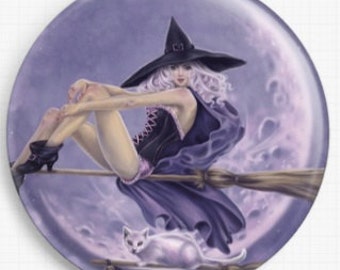 Witch Needle Minder - Licensed Art -  Bewitched, Selina Fenech, Cross Stitch Keeper, Halloween Fridge Magnet, Purple Cross Stitch Accessory