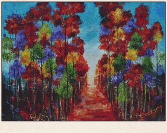 Bosque de otoño de Rozanne Bell GeckoRouge Patrón de punto de cruz moderno