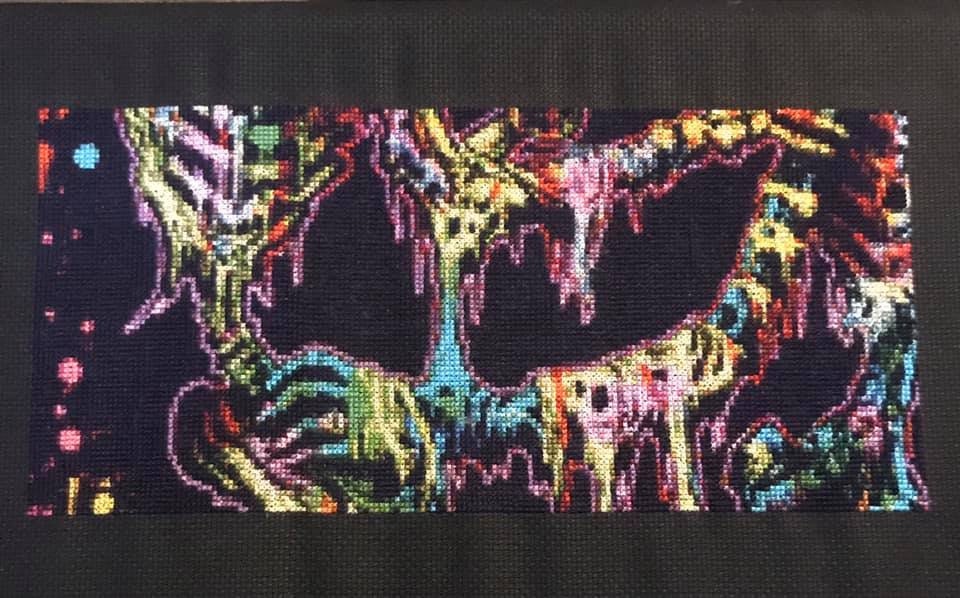 Colourful Skull Cross Stitch Kit, Paint Splat Skull Embroidery Kit