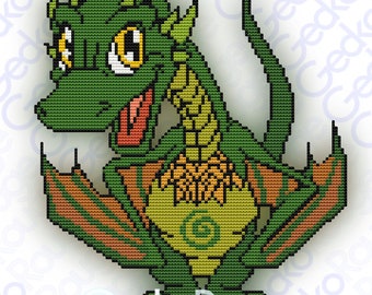 Serrano Green Dragon Swirlies- 14 Count 2x1 Modern Cross Stitch Art Kit
