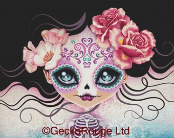 Modern Cross Stitch Kit, Camila, Sugar Skull, Sandra Vargas, Day Of The Dead, Dia De Los Muertos, Needlecraft Set, Counted Cross Stitch,